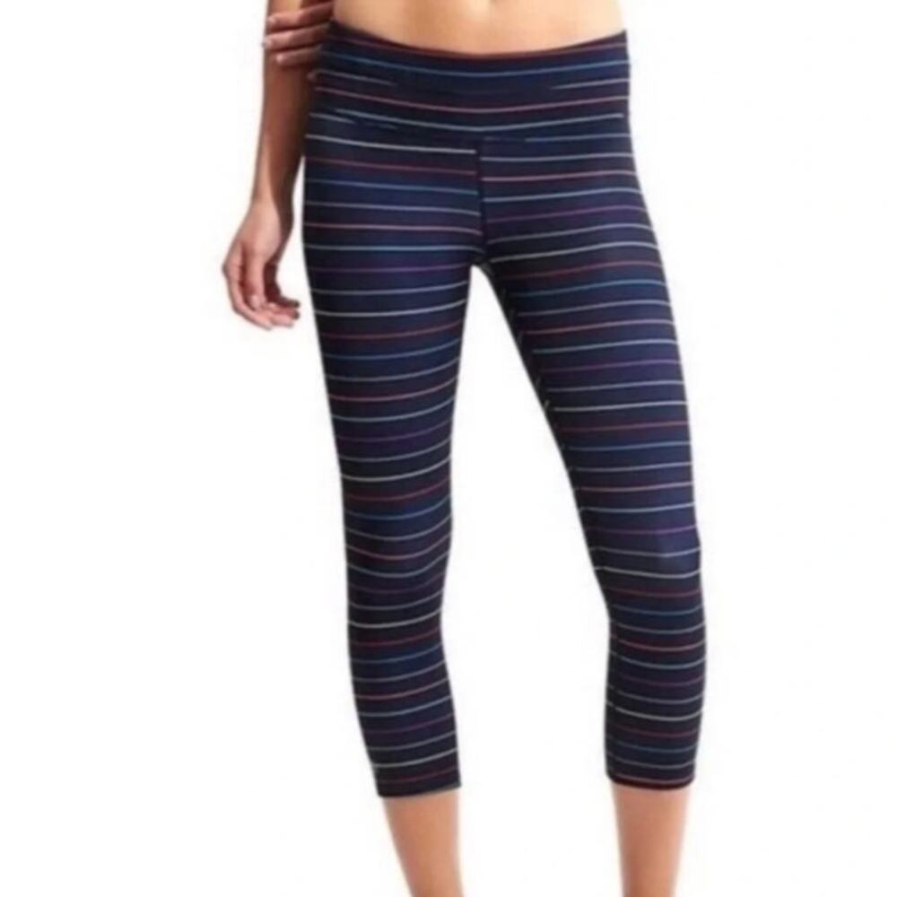 Athleta Multi-Stripe Sonar Rainbow Capri Leggings Womens Medium Performance Run